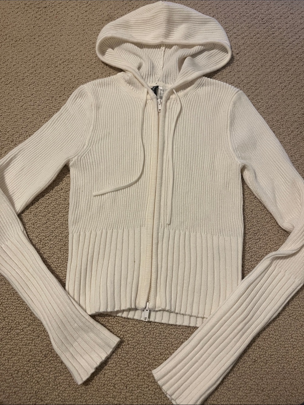 H&M Ribbed Hooded Zip Cardigan Sweater XS White